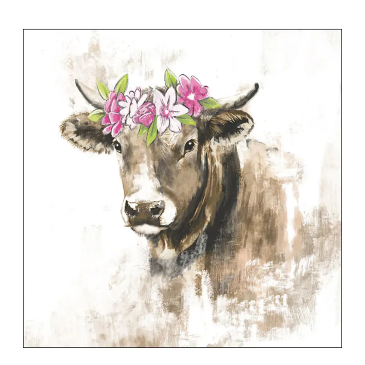 Ambiente Papierservietten Kuh Berta mit Blütenkranz, 33x33cm