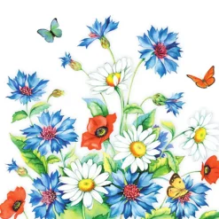 Ambiente Papierservietten Kornblumen und Schmetterling, Cornflower, 33x33cm