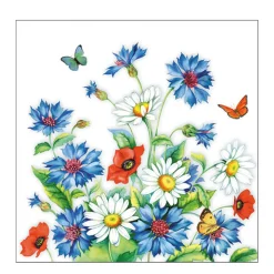 Ambiente Papierservietten Kornblumen und Schmetterling, Cornflower, 33x33cm