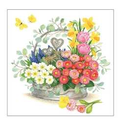 Ambiente Papierservietten, Frühlingsblumen und Schmetterling, 33x33cm