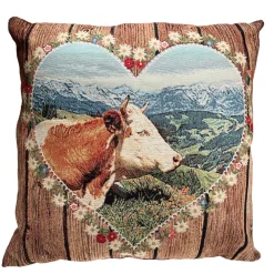 Baumwoll Kissen Alpenliebe, Kuhkopf im Herz, 43x43cm, Belly Moden
