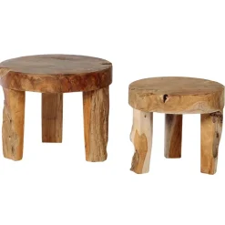 Beistelltisch Erosi Teak, unregelmäßiger rustikaler Teakholztisch auf 3 Beinen, WMG Grünberger