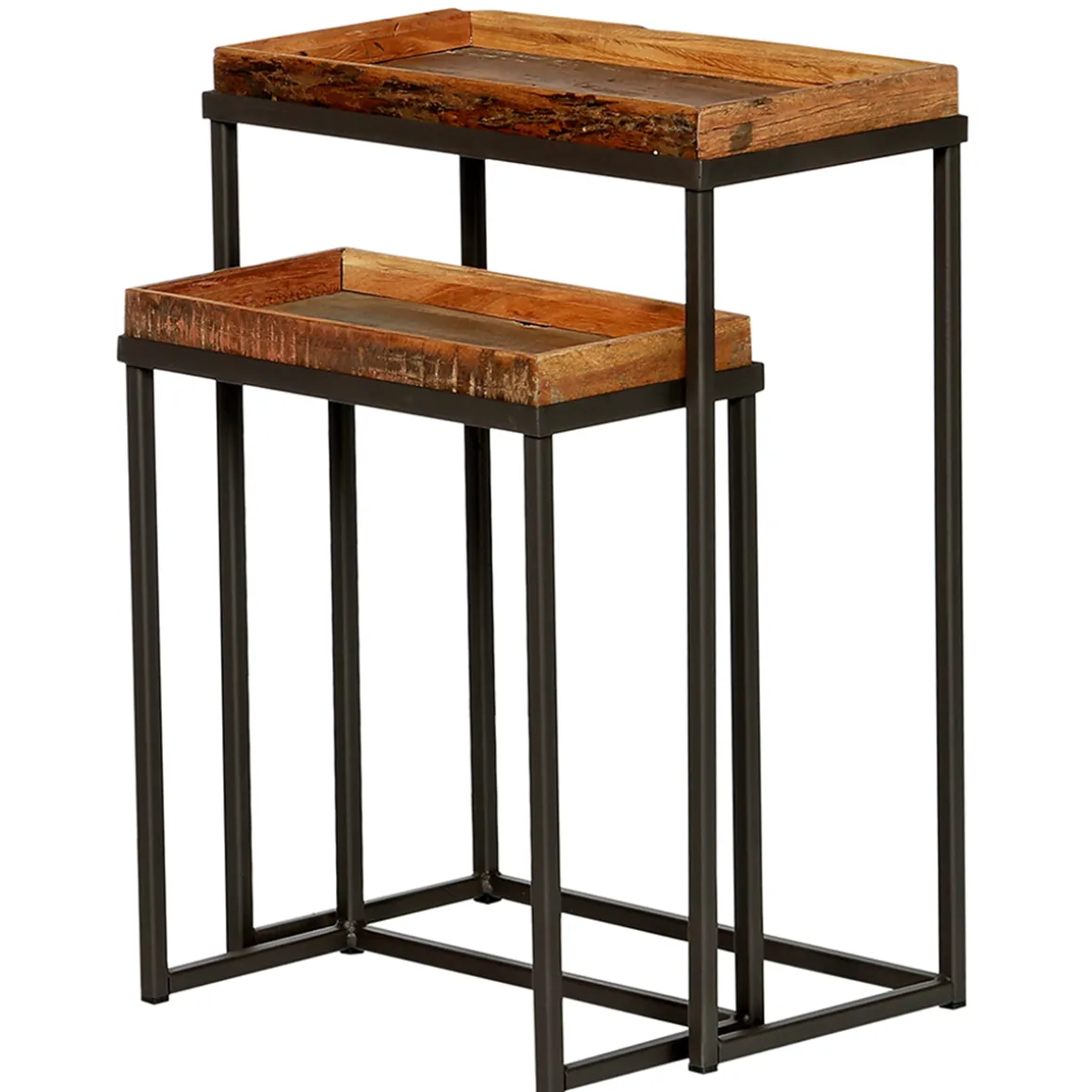 Beistelltisch Talara, rustikaler Tablettisch, Konsole, Eisengestell mit Altholztablett, 45cm, WMG Gr