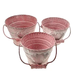 Übertopf Eimer mit Herz und Henkel, rosa used look, 15x12cm, Metall