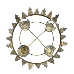 Deko Adventskranz antik gold, runder Teelichthalter mit Tannenbäume, Ø26cm