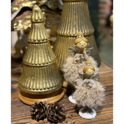 Deko Baum, rustikaler runder Glasbaum, antikgold, auf Holzfuß, 25cm