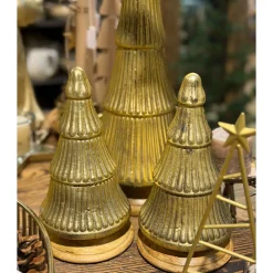 Deko Baum, rustikaler runder Glasbaum, antikgold, auf Holzfuß, 41cm