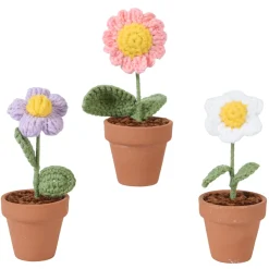 Deko Blume gehäckelt, Wollblume im Keramiktopf, weiß-gelb, 14cm