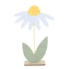 Deko Blume Margarite, Filzblume gelb-weiß auf Holzsockel, 34cm