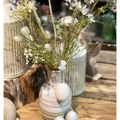 Deko Blumenvase Streifen, Keramikvase creme-beige, Flaschenform, 18cm