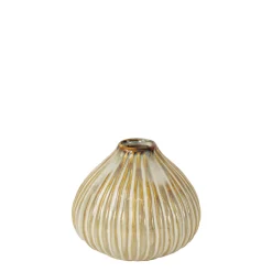 Deko Blumenvase Streifen, Keramikvase creme-beige, bauchige Form, 8cm