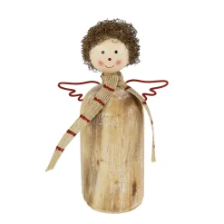 Deko Engel, Holzengel mit Schal, used look, natur-rot, 16cm
