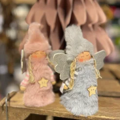 Deko Engel, Plüschengel mit grauer Mütze und Stern, 14cm