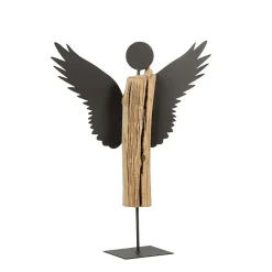 Deko Engel Thaddäus, Naturholzengel mit Eisenflügel, 65cm, WMG Grünberger