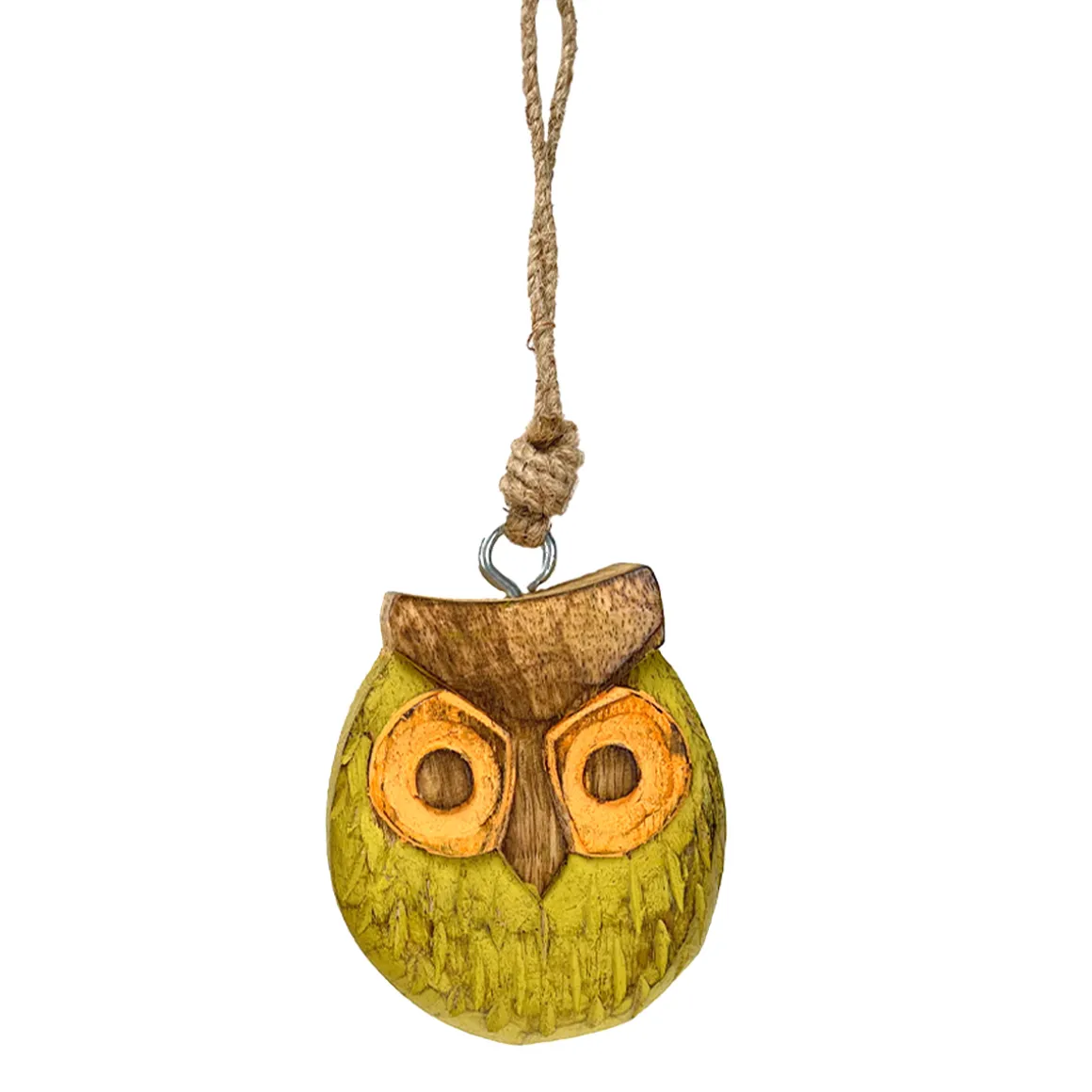 Deko Eule, Holzeule zum Hängen, grün/braun, 9cm