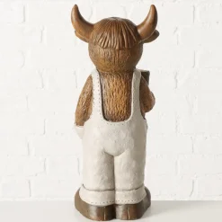 Deko Figur Schottisches Hochlandrind Buffi Willkommen, Hochlandrind mit Latzhose und Schild, Boltze