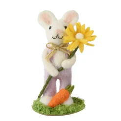 Deko Filzhase mit Blume, Osterhase aus Wolle mit Blume und Karotte, 16cm