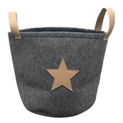 Deko Filzkorb Weihnachten mit Griffen, Übertopf aus Naturfilz mit Lederimitat Stern, 30x30cm