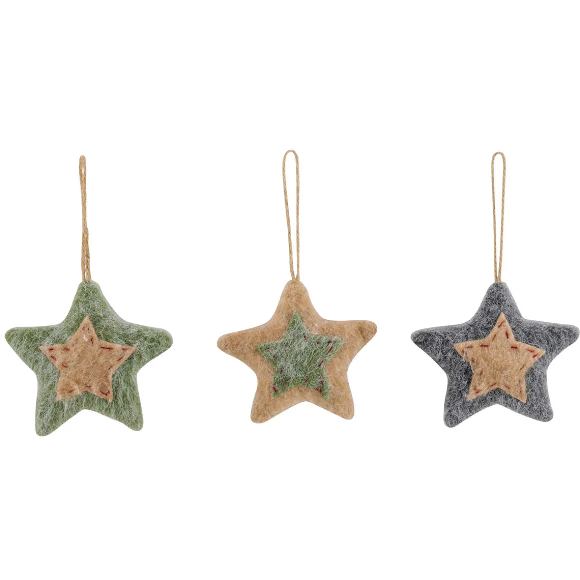 Deko Filzstern Weihnachten Landhaus, Stern im Stern grau-beige, 12x12cm