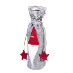 Deko Flaschentasche Wichtel Weihnachtszwerg, Filztasche mit Wichtel und Sterne, grau, 30x8cm, Halbach