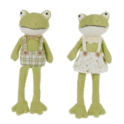 Deko Frosch mit Schürze, Plüschfrosch mit Schlackerbeinen, 42cm
