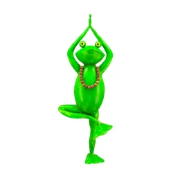 Deko Frosch Yoga, Metallfrosch mit Kette, Yogafrosch, 57cm