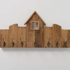 Deko Garderobe Haus, Holzgarderobe mit 7 Haken, 34x64cm, Boltze Home Collectionen