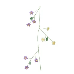 Deko Girlande aus Wolle, Wollgirlande mit Blumen lila-creme, 90cm