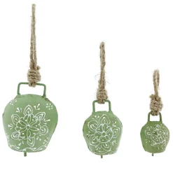 Deko Glocke grün mit Klang, Kuhglocke mit Blumenmuster grün-weiß, 5cm