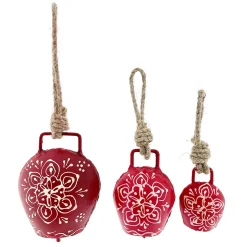 Deko Glocke rot mit Klang, Kuhglocke mit Blumenmuster rot-weiß, 9cm