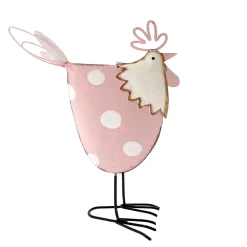 Deko Hahn Ostern, Metallhahn rosa mit weißen Punkte, 25cm, Metall