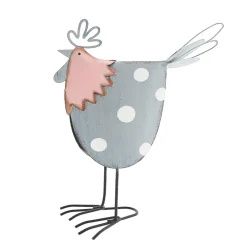 Deko Hahn Ostern, Metallhahn grau mit weißen Punkte, 25cm, Metall