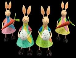 Deko Hase, Osterhase mit Kleid gelb, Metallhase mit Karotte, 28cm, Metall