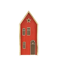 Deko Haus, Weihnachtshaus, Holzhaus mit Stern, rot-natur, 9x22cm, Aufsteller