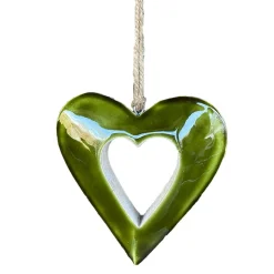 Deko Herz grün, Holzherz mit Lacküberzug grün glänzend, 11x12cm, Hänger