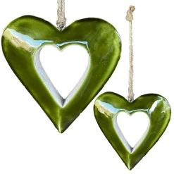 Deko Herz grün, Holzherz mit Lacküberzug grün glänzend, 11x12cm, Hänger
