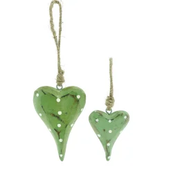 Deko Herz grün mit Punkte, Holzherz zum Hängen used look grün-weiß, 10cm