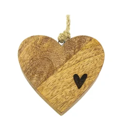 Deko Herz, Holzherz mit Herz, 10x10cm, Mangoholz, Hänger