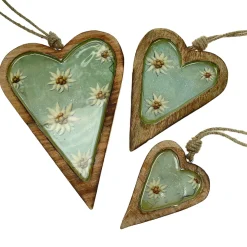 Deko Herz Landhaus, Holzherz blaugrau mit Edelweiß, Emailleoptik, 7x10cm, Hänger