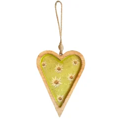 Deko Herz Landhaus, Holzherz hellgrün mit Edelweiß, Emailleoptik, 11x14cm, Hänger