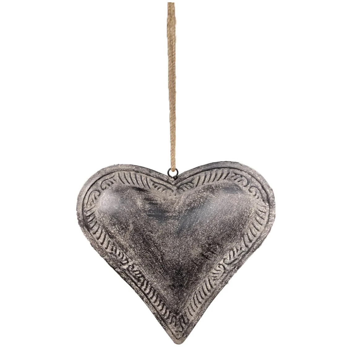 Deko Herz, Metallherz used look braun-grau, inneres Herz gefüllt, 12x12cm, Hänger
