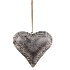 Deko Herz, Metallherz used look braun-grau, inneres Herz gefüllt, 12x12cm, Hänger