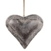 Deko Herz, Metallherz used look braun-grau, inneres Herz gefüllt, 21x21cm, Hänger