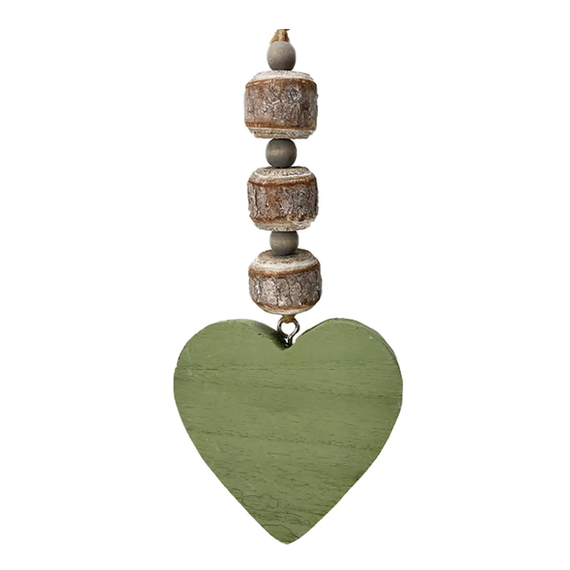 Deko Herz mit 3 Birkenholz Kugeln, Holzherz grün, 25cm, Hänger