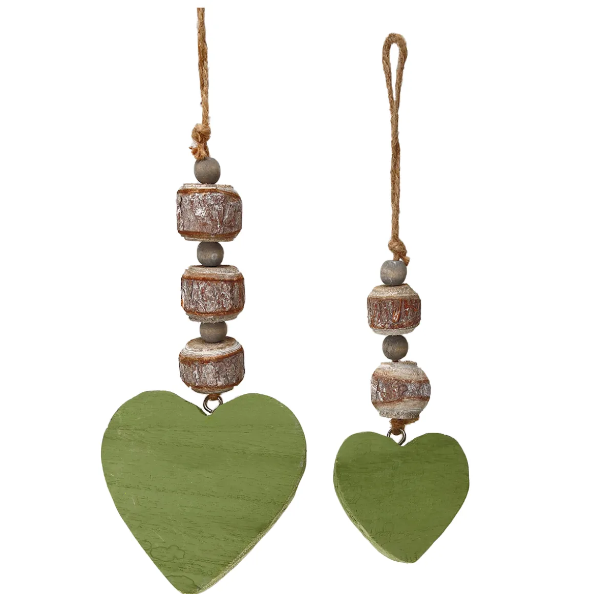 Deko Herz mit 3 Birkenholz Kugeln, Holzherz grün, 25cm, Hänger