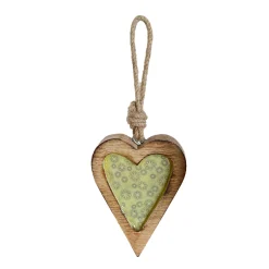 Deko Herz mit Blumen, Holzherz mit Lacküberzug grün, 7x10cm, Hänger