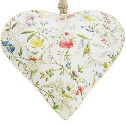 Deko Herz mit Blumen, Metallherz mit Wiesenblumen pastell, 15cm, Hänger
