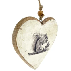 Deko Herz Nostalgielook, Holzherz mit Eichhörchen used look, 18x20cm, Hänger