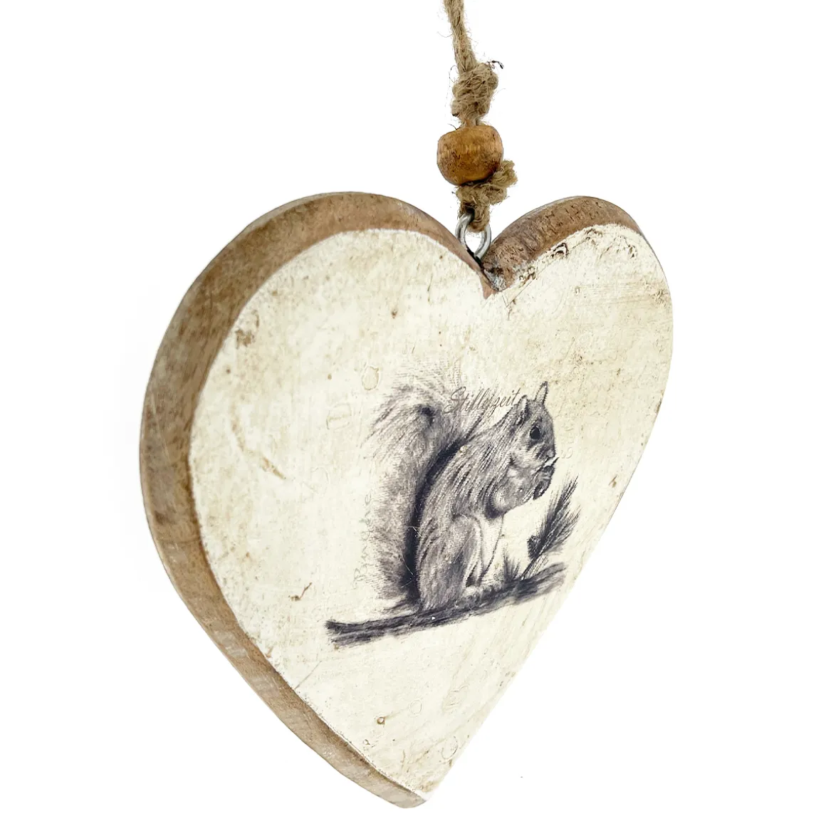 Deko Herz Nostalgielook, Holzherz mit Eichhörchen used look, 18x20cm, Hänger