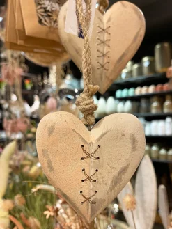 Deko Herz, rosa-weiß, used look, 13cm, Hänger